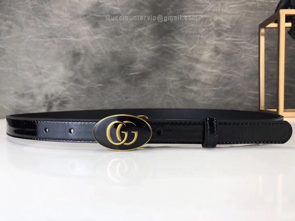 Gucci Leather Belt With Oval Enameled Buckle Black 20mm